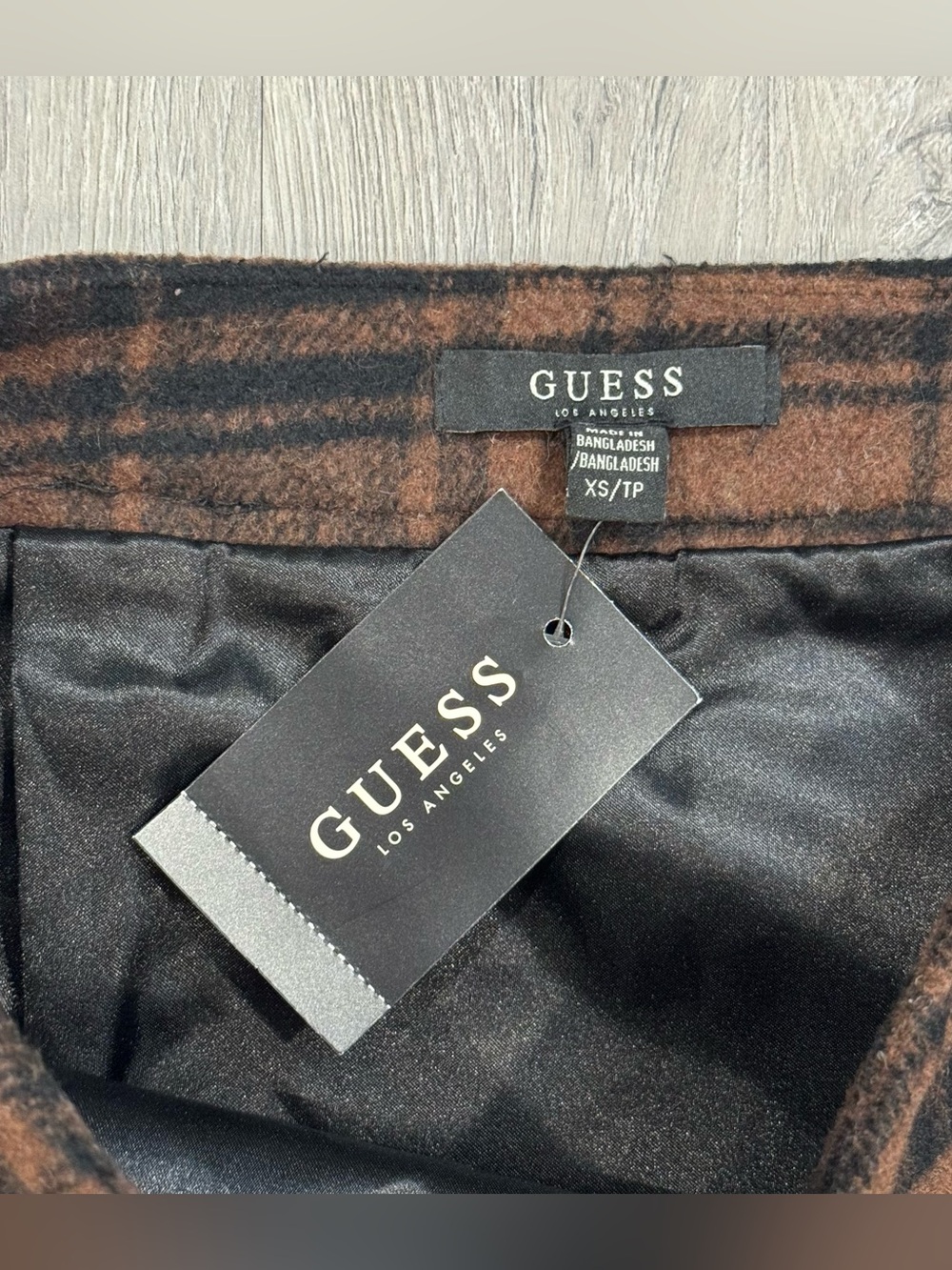Guess Plaid Brown & Black Academia Fall A-line Mini Skirt - Picture 5 of 5